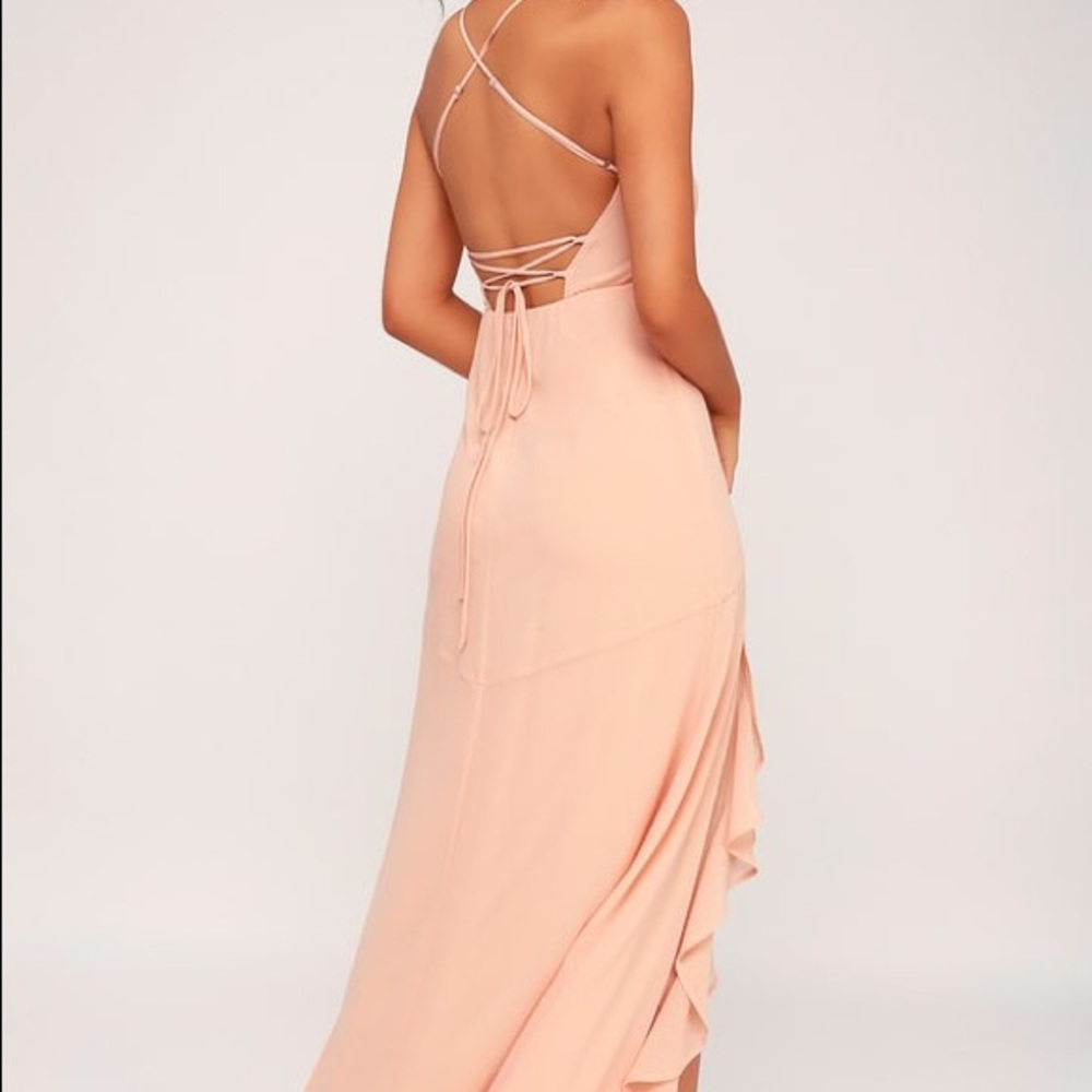 Luxurious love lace up maxi dress - blush
